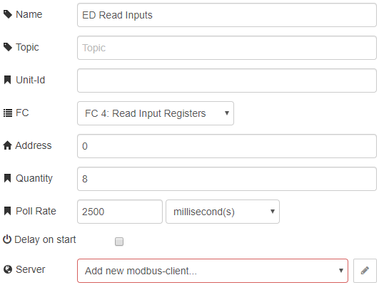 Modbus Read node settings